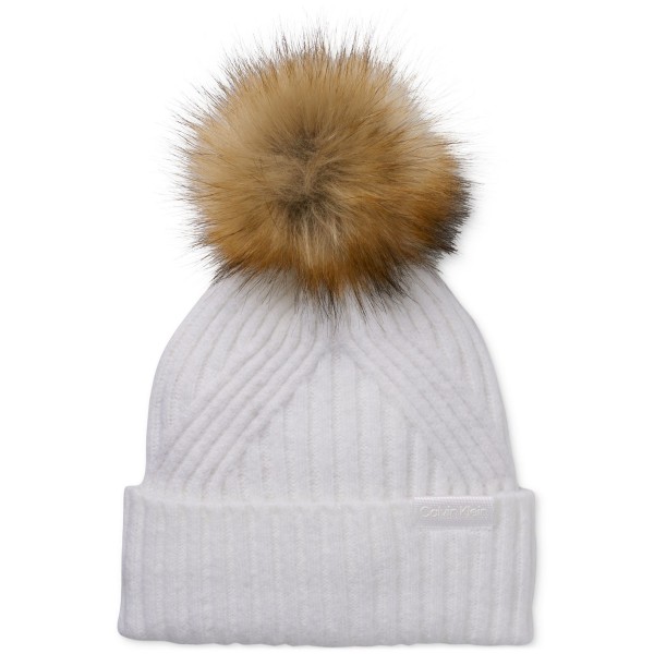 Women's Ribbed Furry Pom Pom Hat