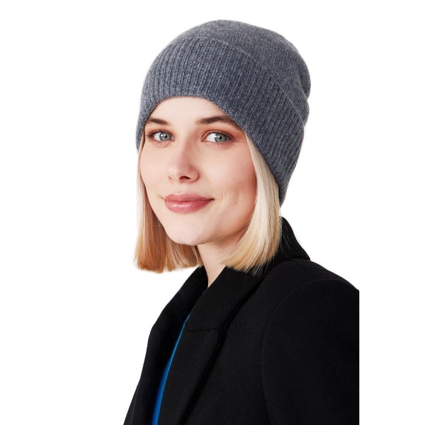 100% Pure Cashmere Women's Ribbed Cuff Beanie