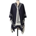 Women's Reversible Knit Striped Border Cape Sweater