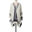 Women's Reversible Knit Striped Border Cape Sweater