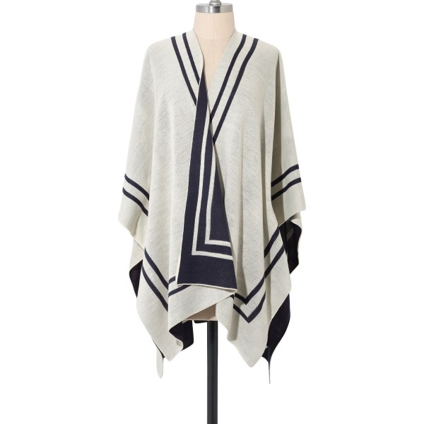 Women's Reversible Knit Striped Border Cape Sweater